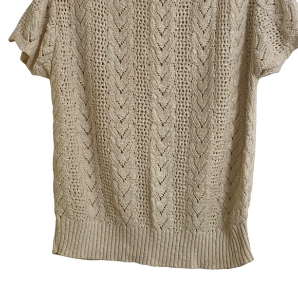 Kennith Too! Vintage Short Sleeve Knit Crochet Sweater Top Ivory Made USA Fall - Picture 4 of 7